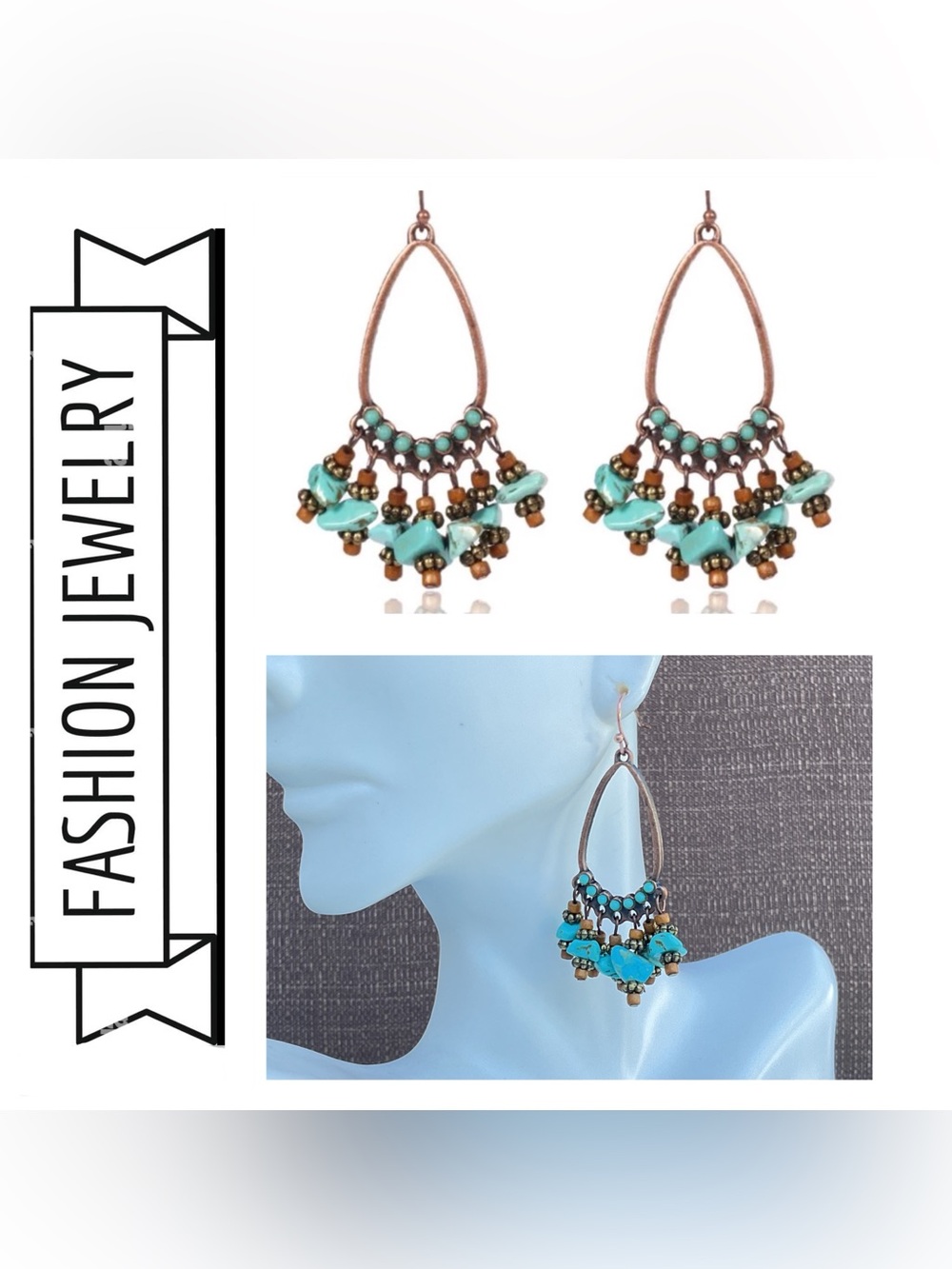 🌟🌟 Turquoise Bead Teardrop Dangle Earrings